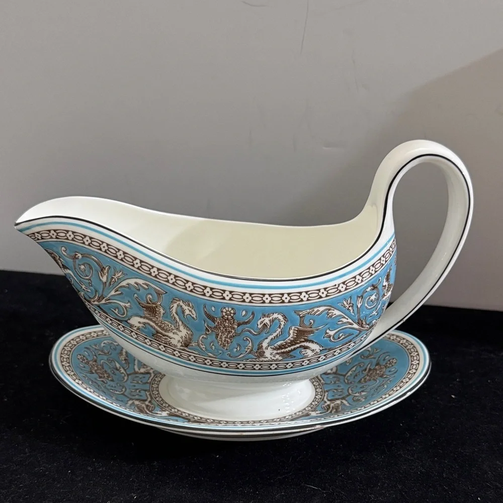Wedgwood Turquoise Florentine Bone China Gravy Bowl. One piece